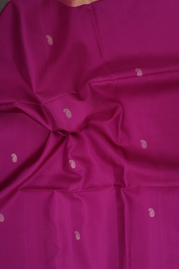 Soft Silk Saree In Grape Purple With Paisley Buttas