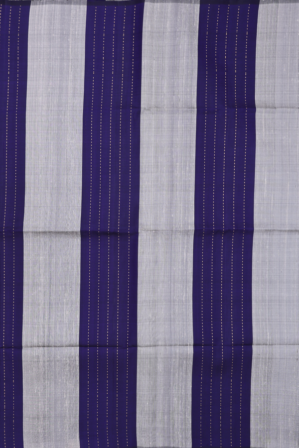 Raw Silk Saree In Grey And Blue With Stripes Design