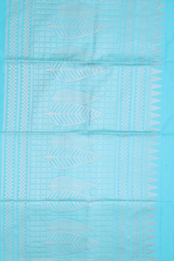 Soft Silk Saree In Light Blue With Leaf Motifs