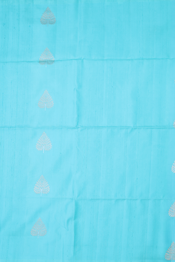 Soft Silk Saree In Light Blue With Leaf Motifs