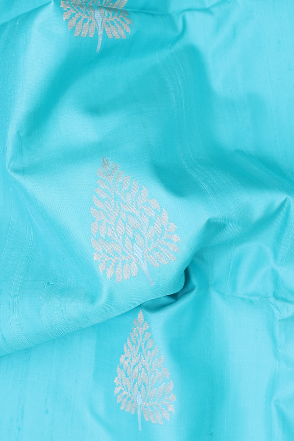 Soft Silk Saree In Light Blue With Leaf Motifs