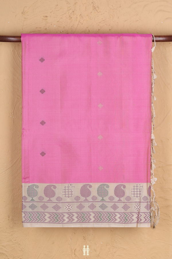 Soft Silk Saree In Pink With Threadwork Buttas