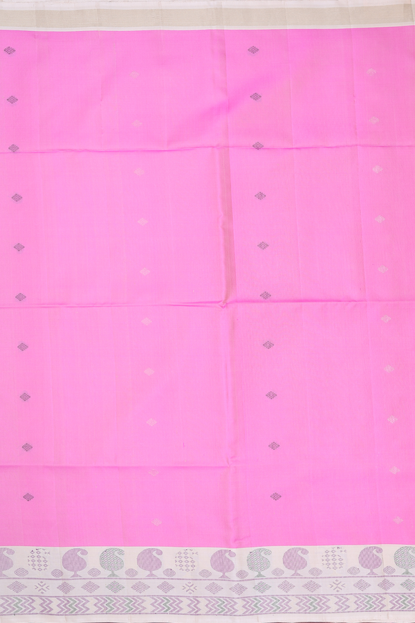 Soft Silk Saree In Pink With Threadwork Buttas