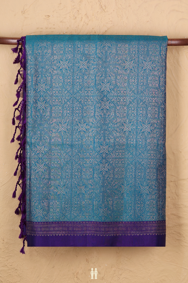 Soft Silk Saree In Blue With Brocade Design