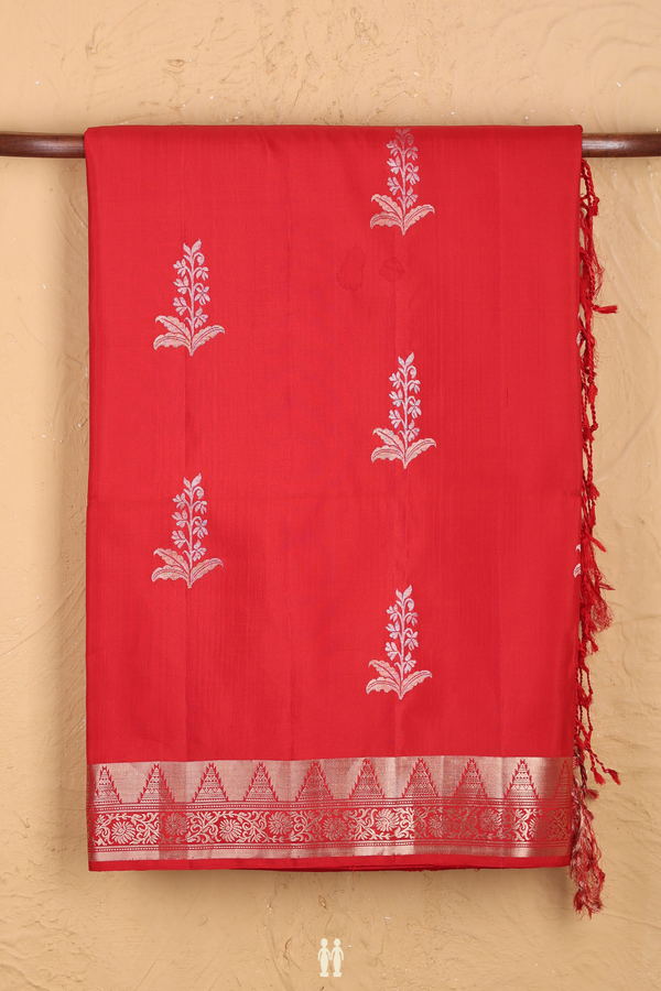 Soft Silk Saree In Scarlet Red With Floral Motifs