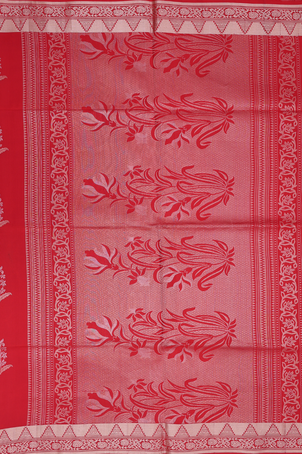 Soft Silk Saree In Scarlet Red With Floral Motifs