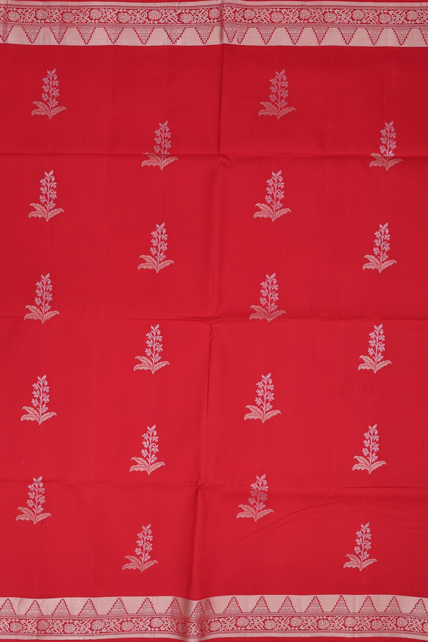 Soft Silk Saree In Scarlet Red With Floral Motifs