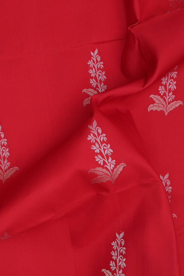 Soft Silk Saree In Scarlet Red With Floral Motifs