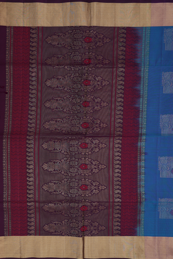 Soft Silk Saree In Cerulean Blue With Square Motifs