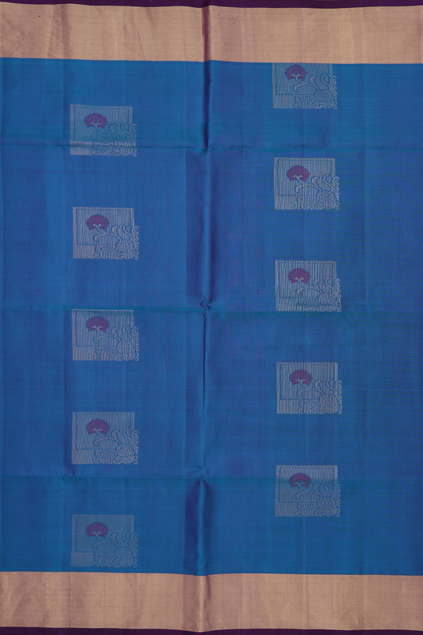 Soft Silk Saree In Cerulean Blue With Square Motifs