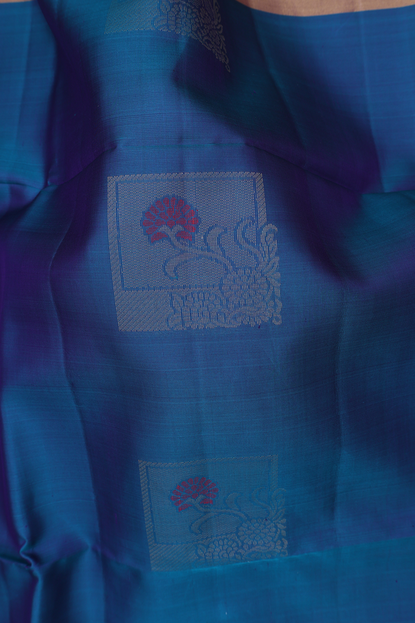 Soft Silk Saree In Cerulean Blue With Square Motifs