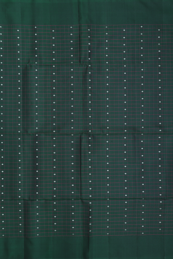 Soft Silk Saree In Forest Green With Checks Design