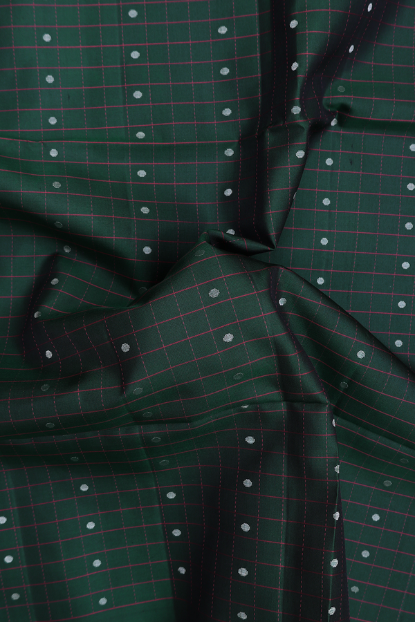 Soft Silk Saree In Forest Green With Checks Design