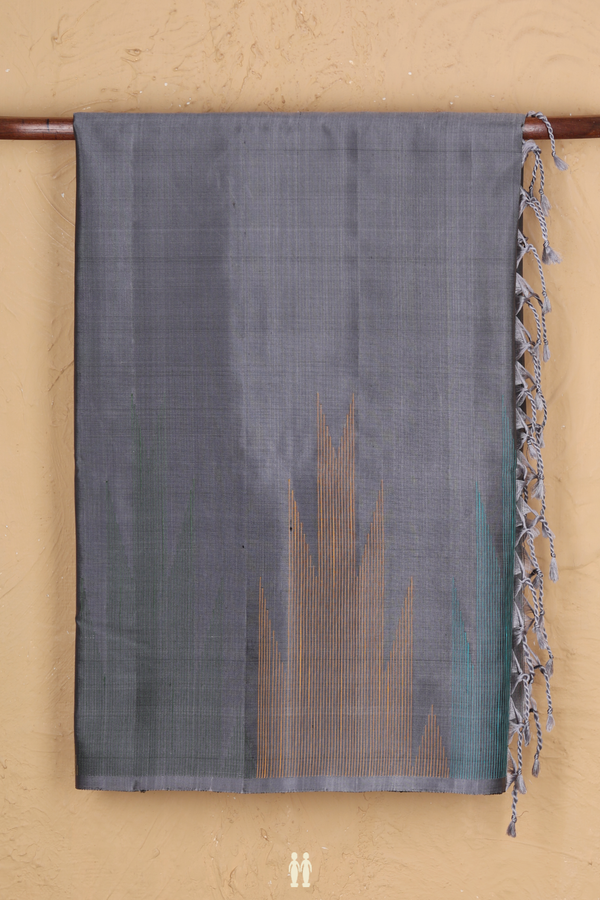 Soft Silk Saree In Grey With Temple Border