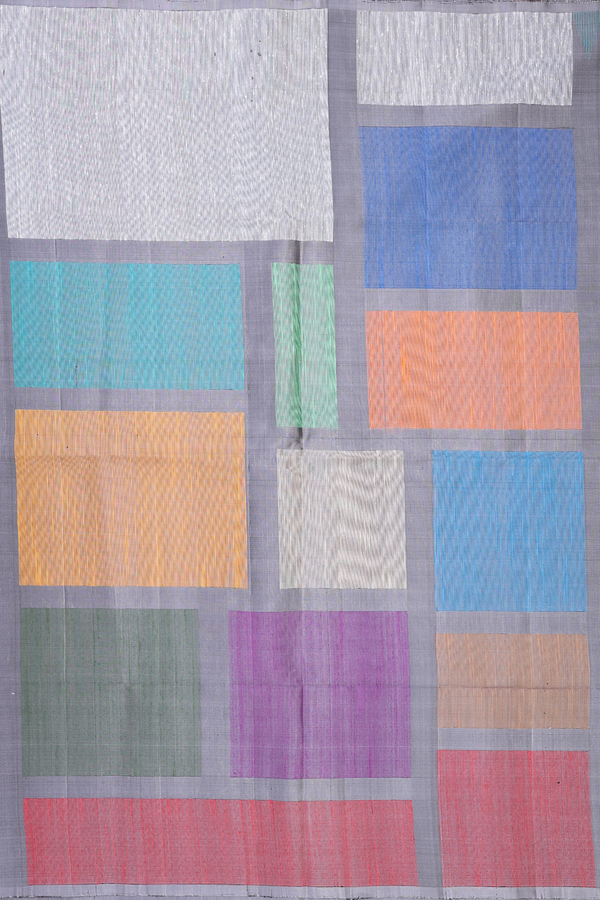 Soft Silk Saree In Grey With Temple Border