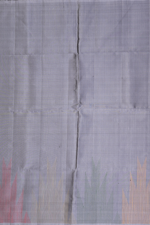 Soft Silk Saree In Grey With Temple Border