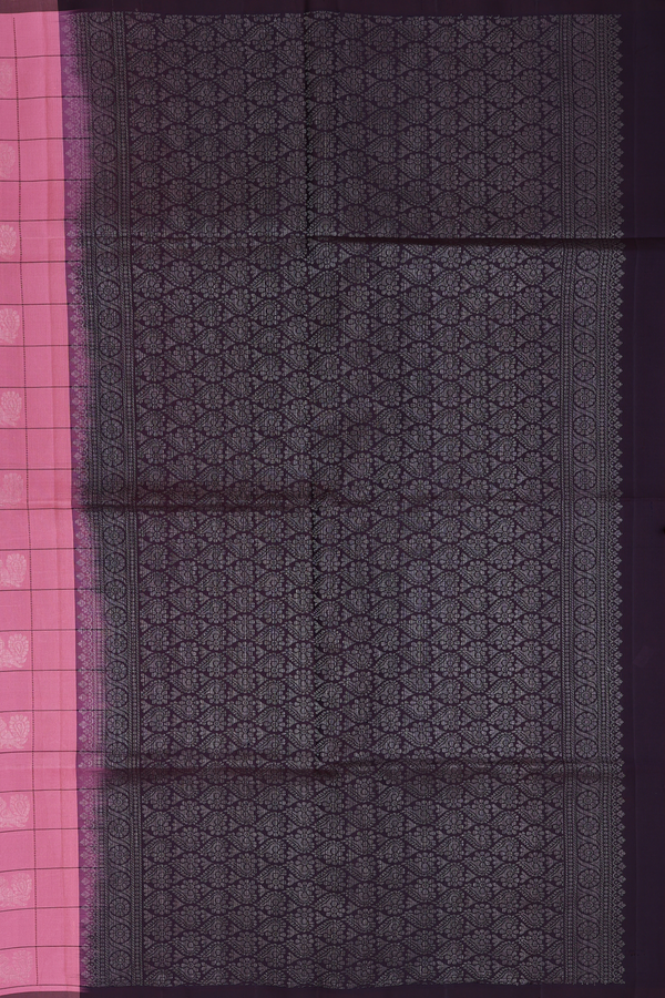 Soft Silk Saree In Pink With Checks Design