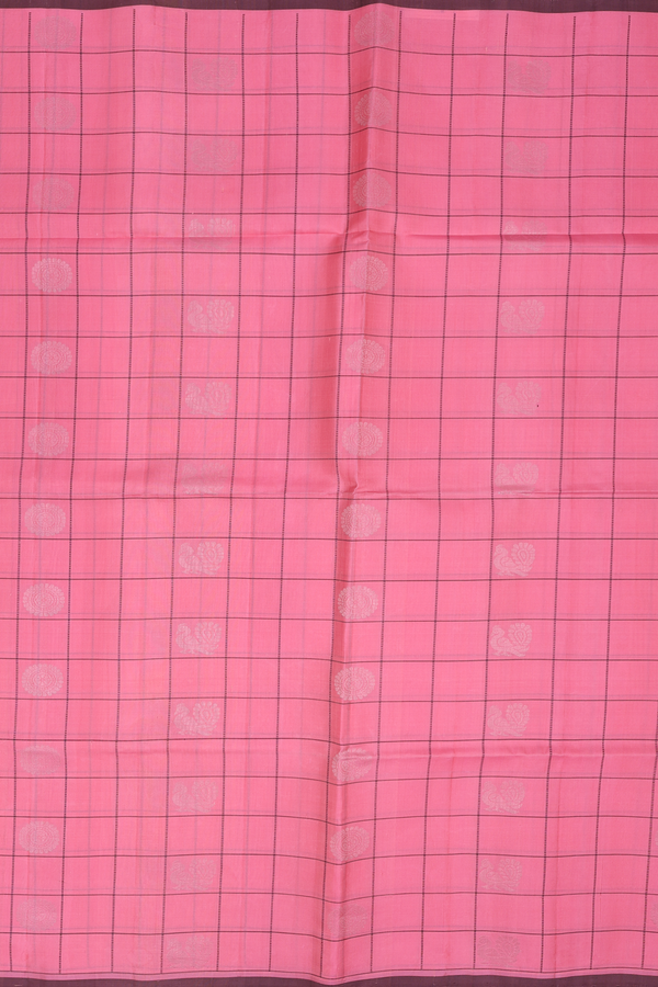 Soft Silk Saree In Pink With Checks Design