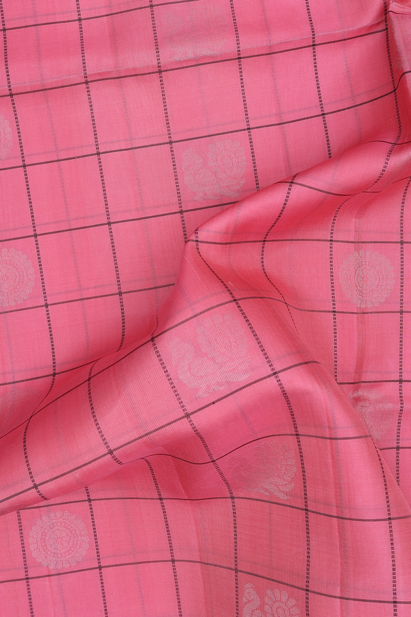 Soft Silk Saree In Pink With Checks Design