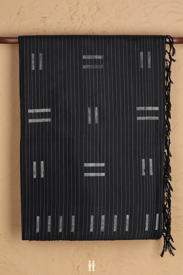 Soft Silk Saree In Black With Stripes Design