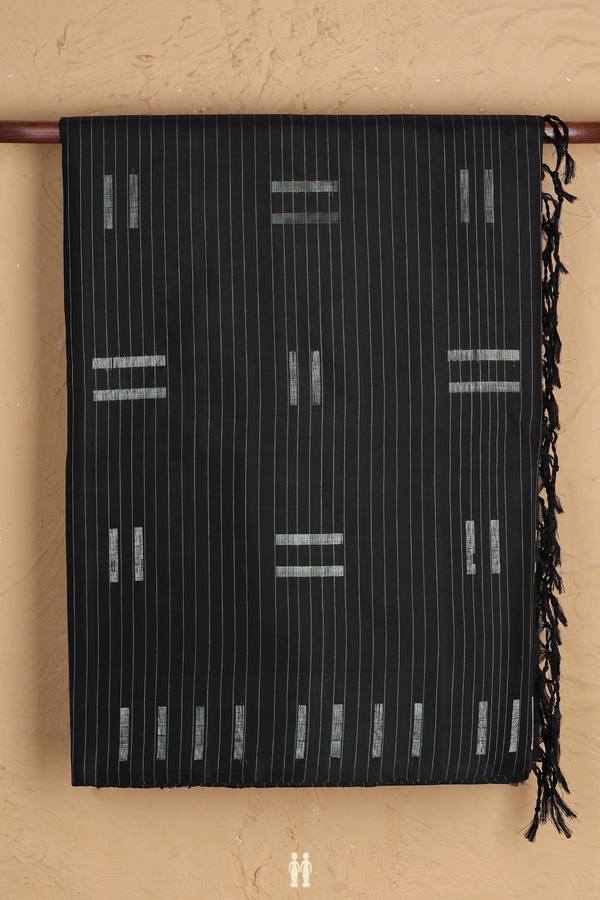 Soft Silk Saree In Black With Stripes Design