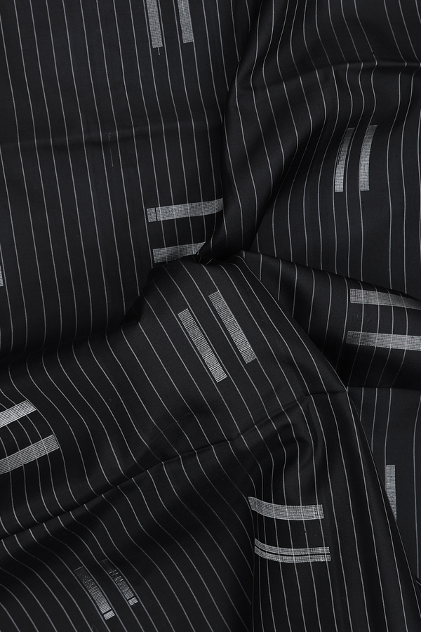 Soft Silk Saree In Black With Stripes Design