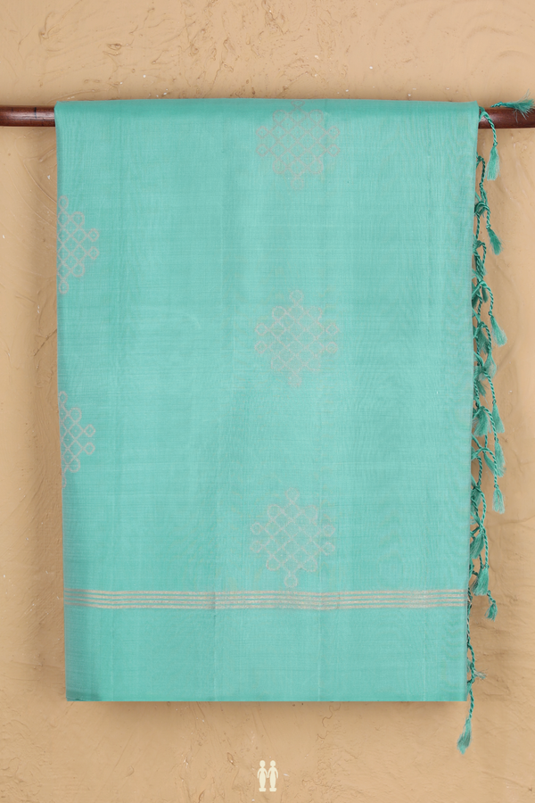 Soft Silk Saree In Tiffany Blue With Kolam Buttas