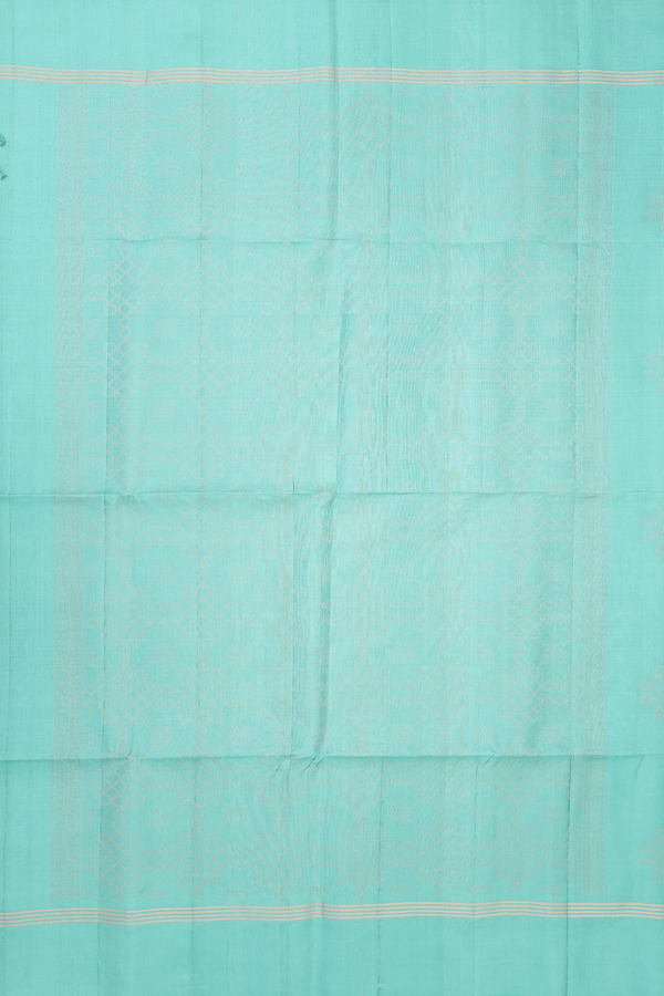 Soft Silk Saree In Tiffany Blue With Kolam Buttas