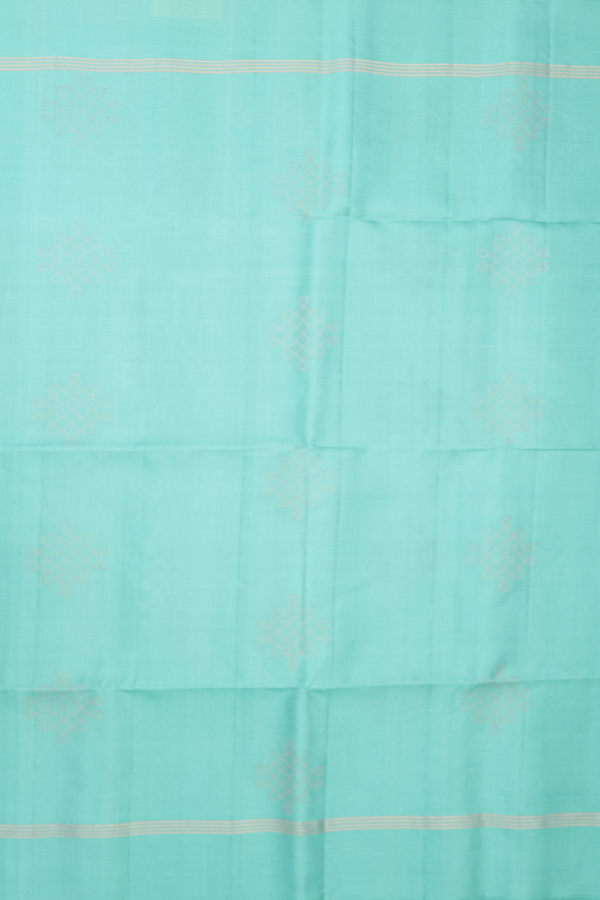 Soft Silk Saree In Tiffany Blue With Kolam Buttas