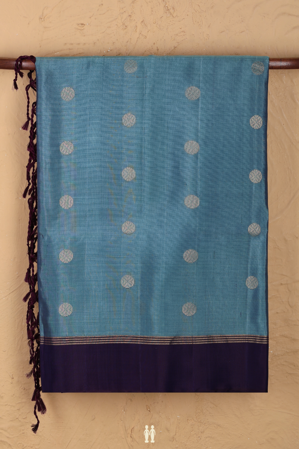 Soft Silk Saree In Dusty Teal With Rudraksh Buttas