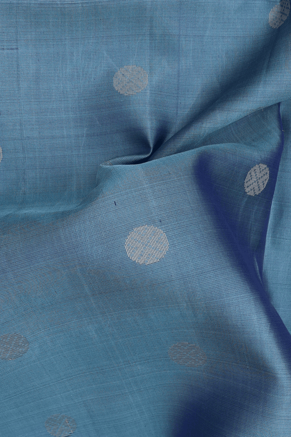 Soft Silk Saree In Dusty Teal With Rudraksh Buttas
