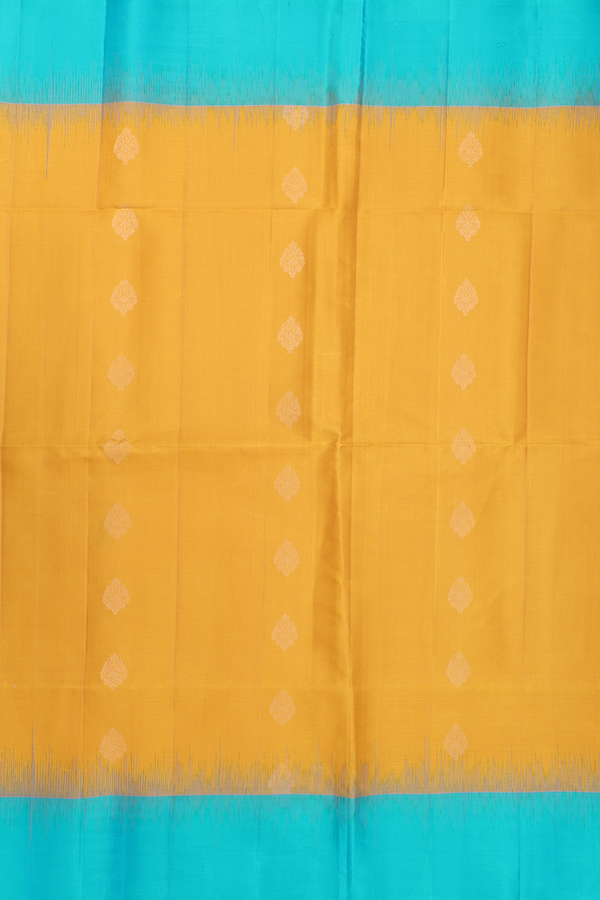 Soft Silk Saree In Saffron Yellow With Zari Buttas