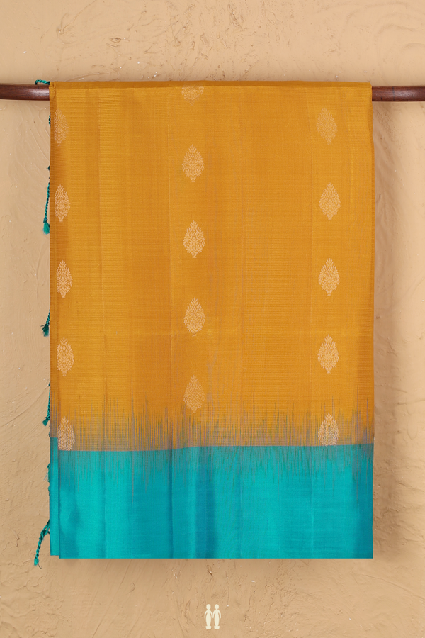Soft Silk Saree In Saffron Yellow With Zari Buttas