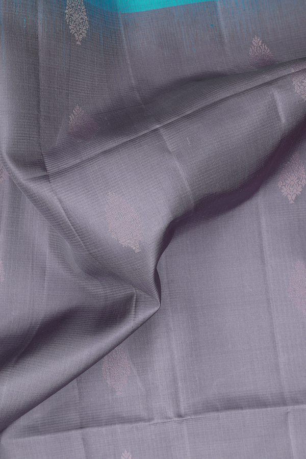 Soft Silk Saree In Grey With Zari Buttas