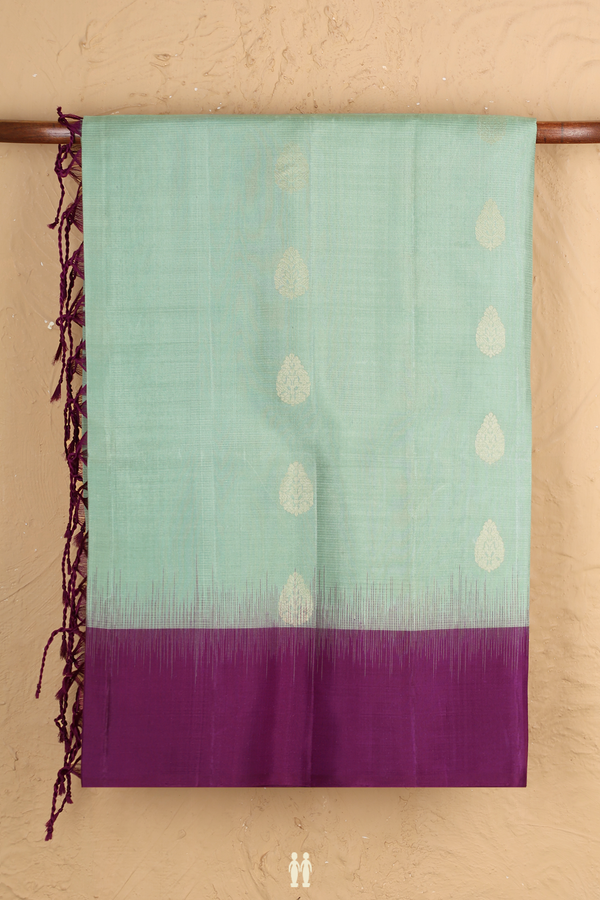 Soft Silk Saree In Dusty Green With Zari Buttas