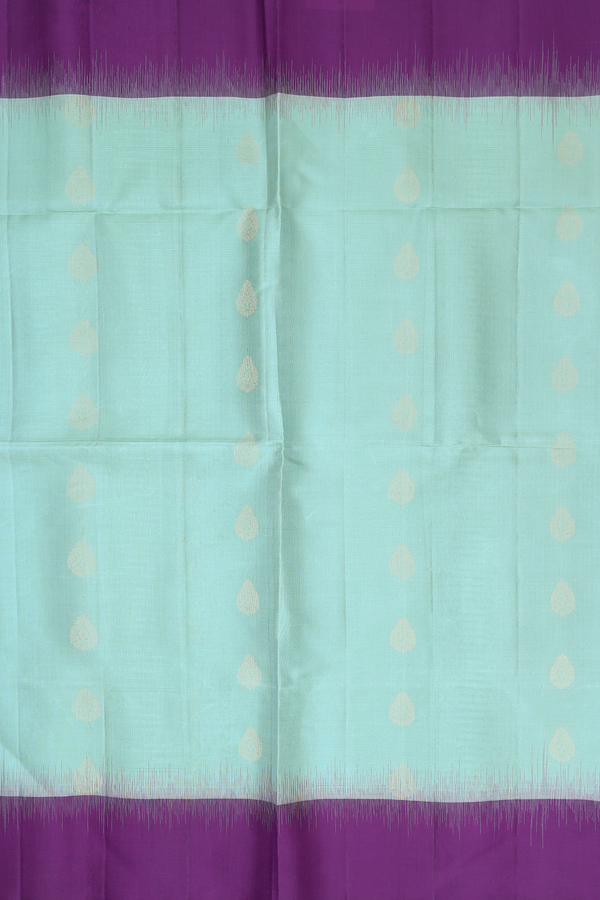 Soft Silk Saree In Dusty Green With Zari Buttas