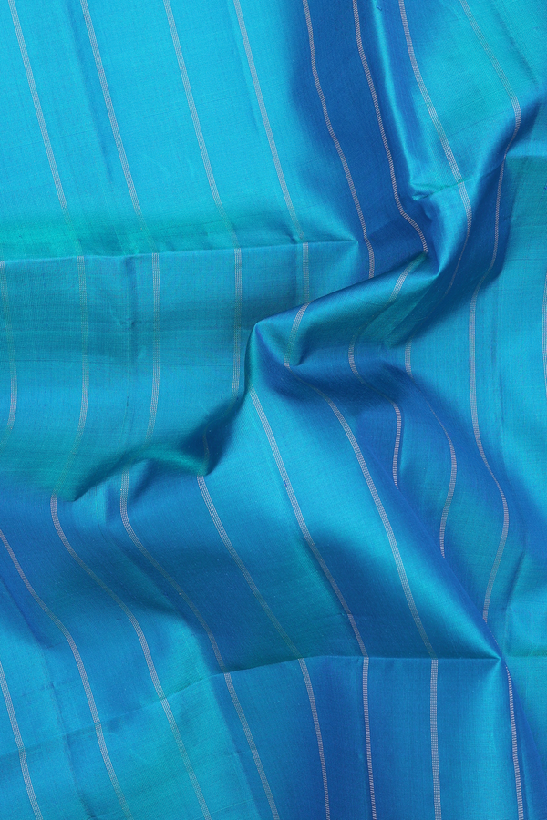 Soft Silk Saree In Cerulean Blue With Stripes Design
