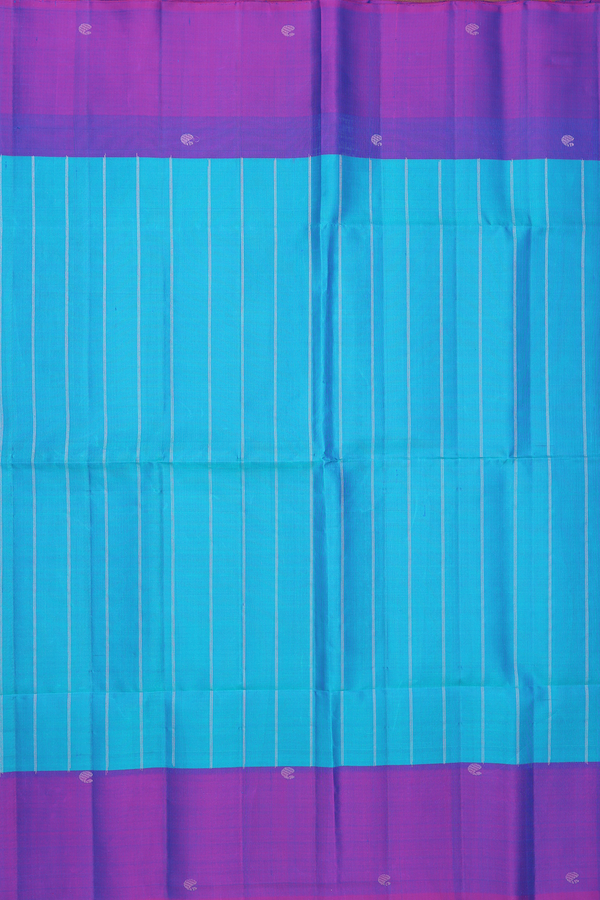 Soft Silk Saree In Cerulean Blue With Stripes Design
