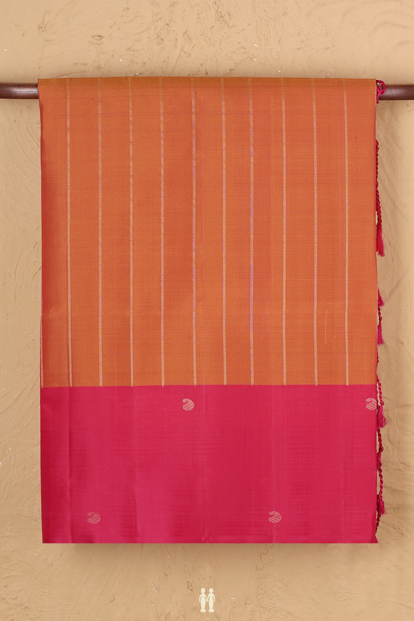 Soft Silk Saree In Copper Orange With Stripes Design