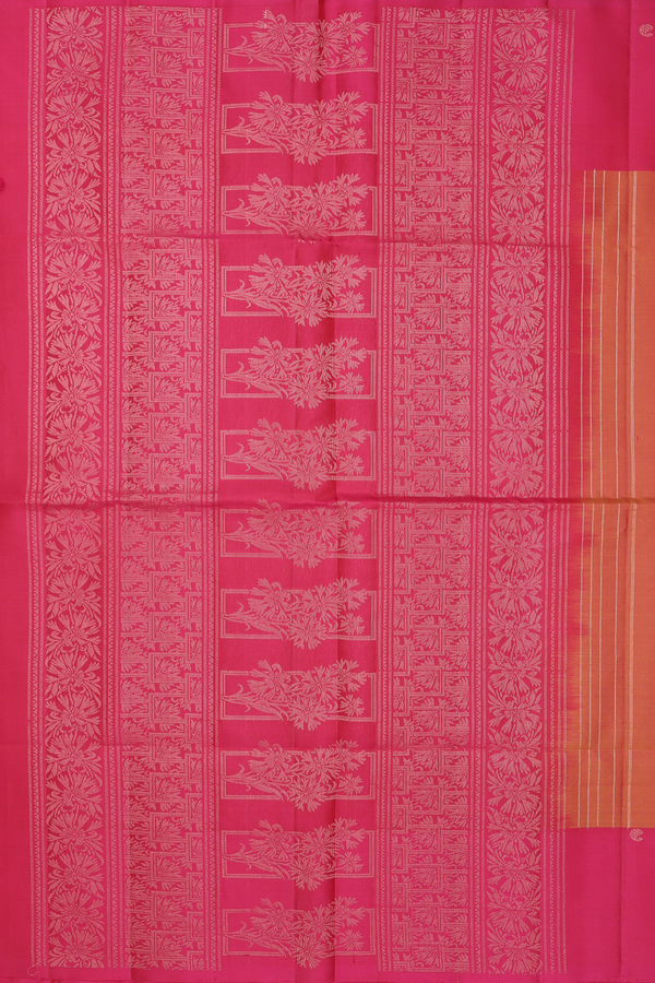 Soft Silk Saree In Copper Orange With Stripes Design