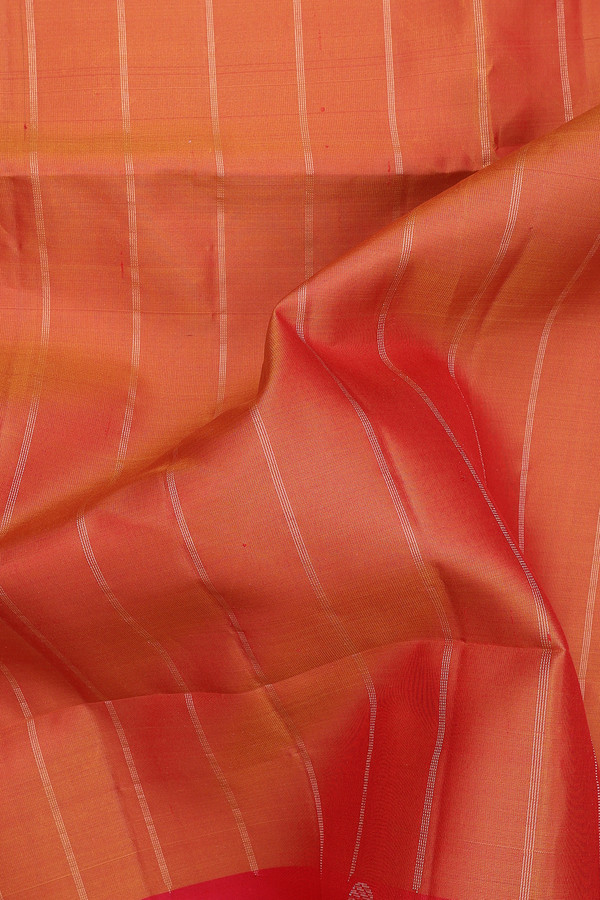 Soft Silk Saree In Copper Orange With Stripes Design