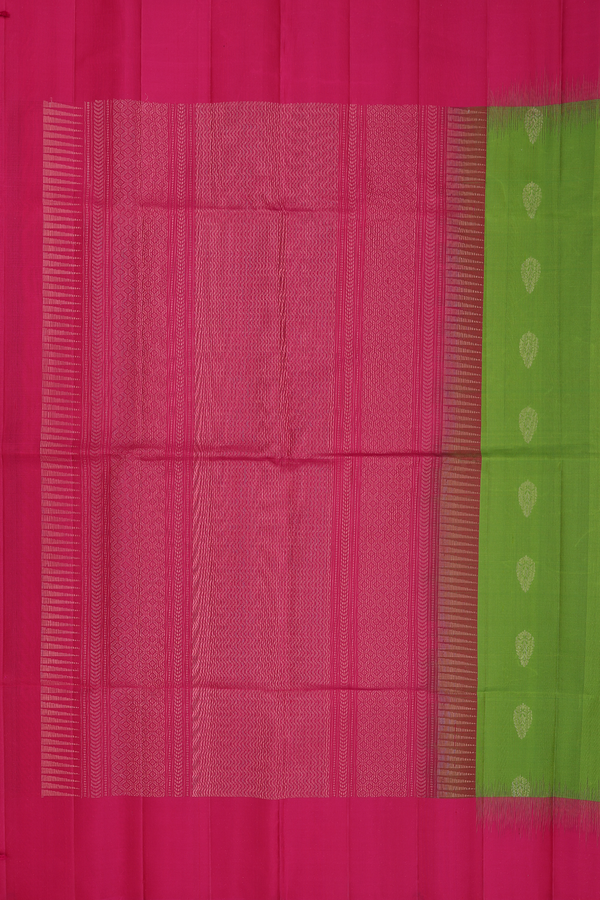 Soft Silk Saree In Parrot Green With Zari Buttas