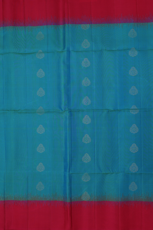 Soft Silk Saree In Greenish Blue With Zari Buttas