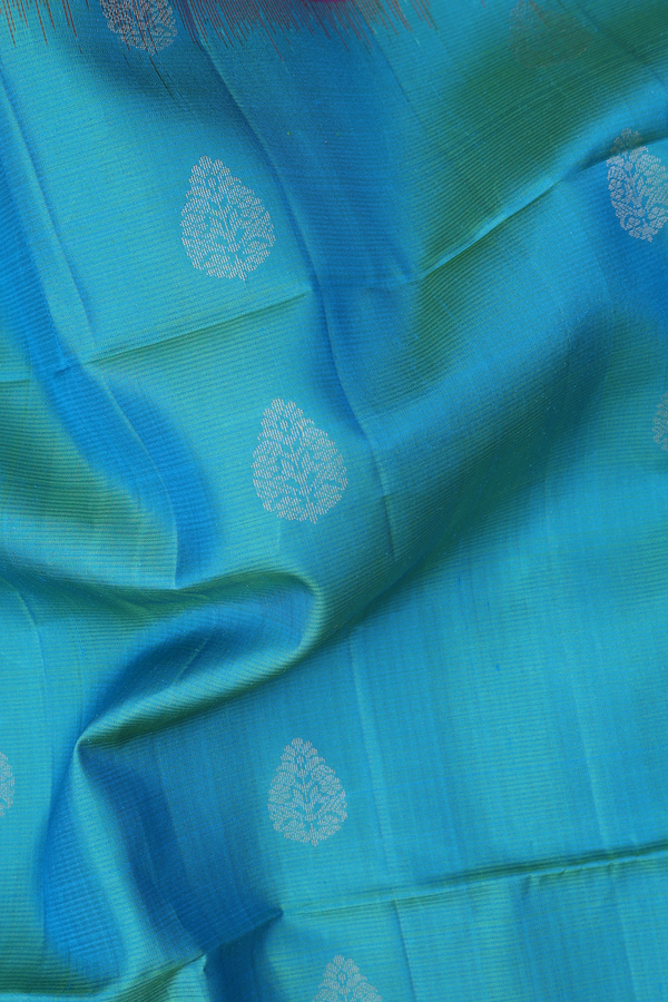 Soft Silk Saree In Greenish Blue With Zari Buttas