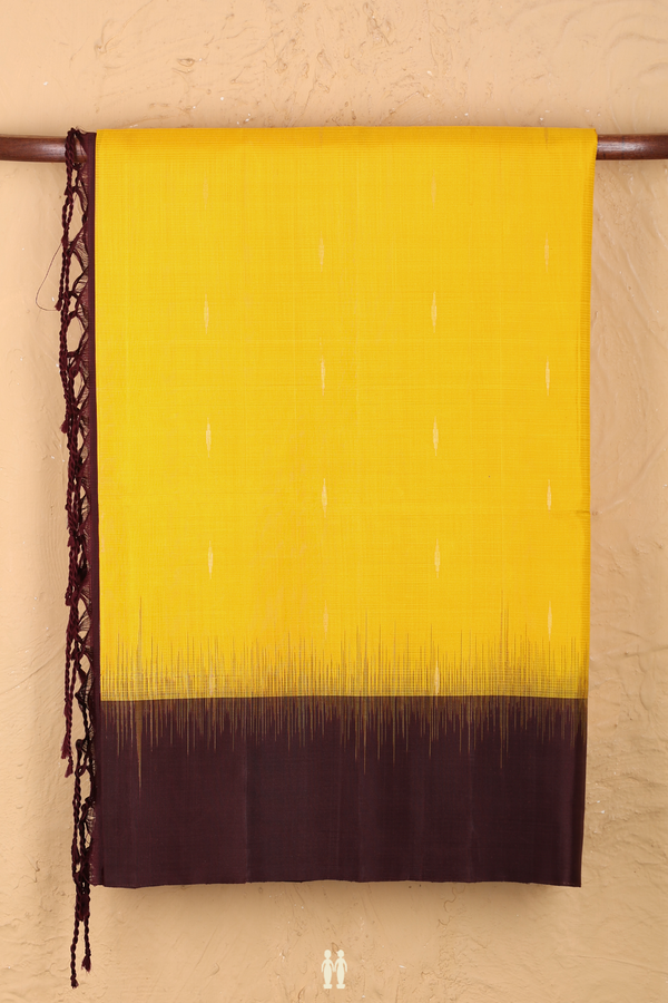 Soft Silk Saree In Bright Yellow With Zari Buttas