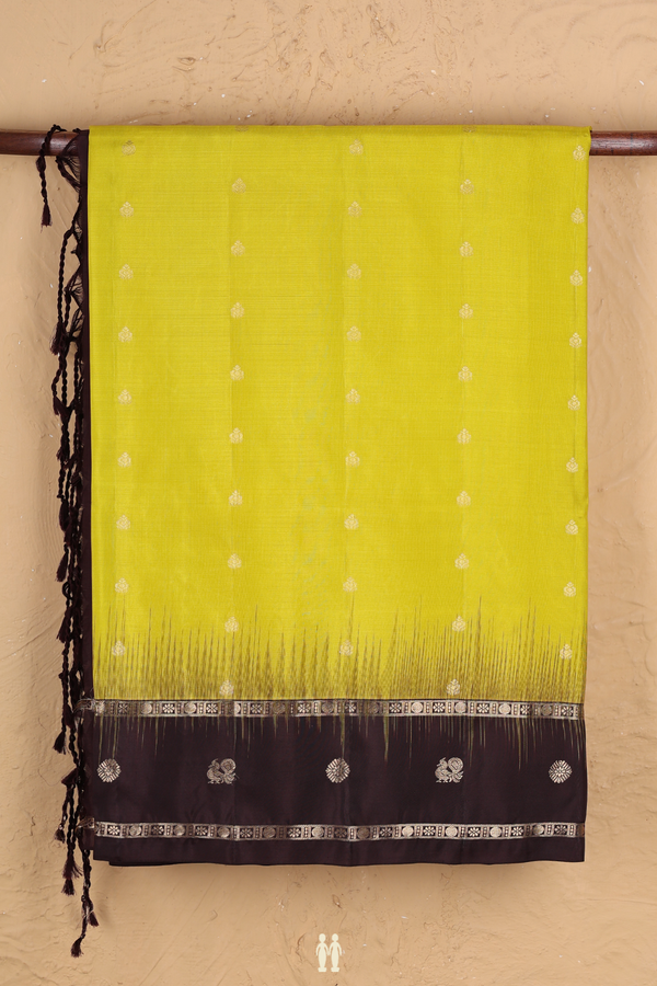 Soft Silk Saree In Dark Yellow With Zari Buttas