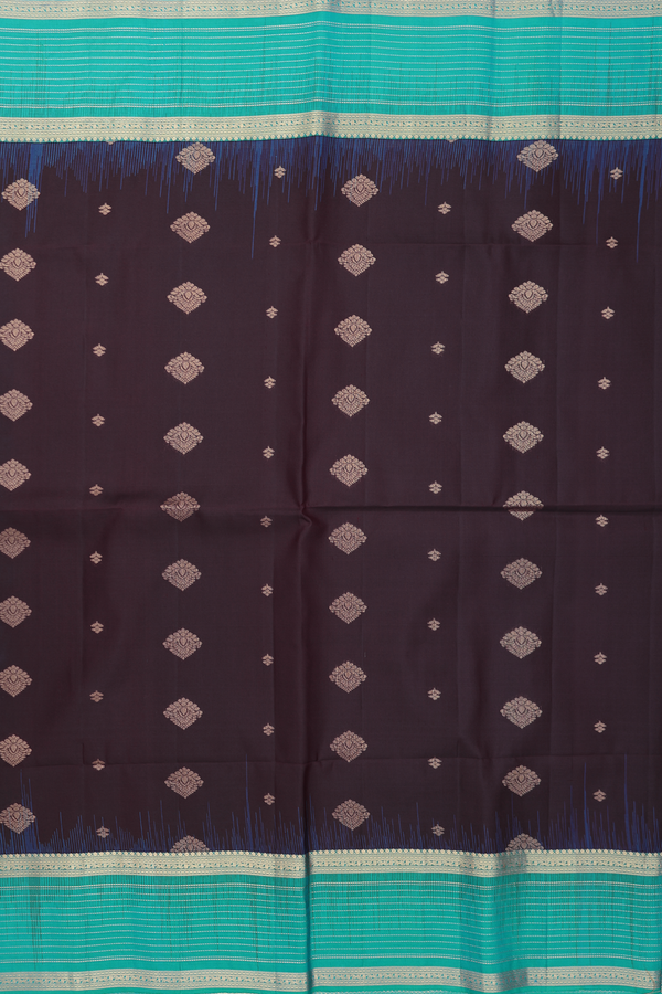 Soft Silk Saree In Dark Oak Brown With Zari Buttas