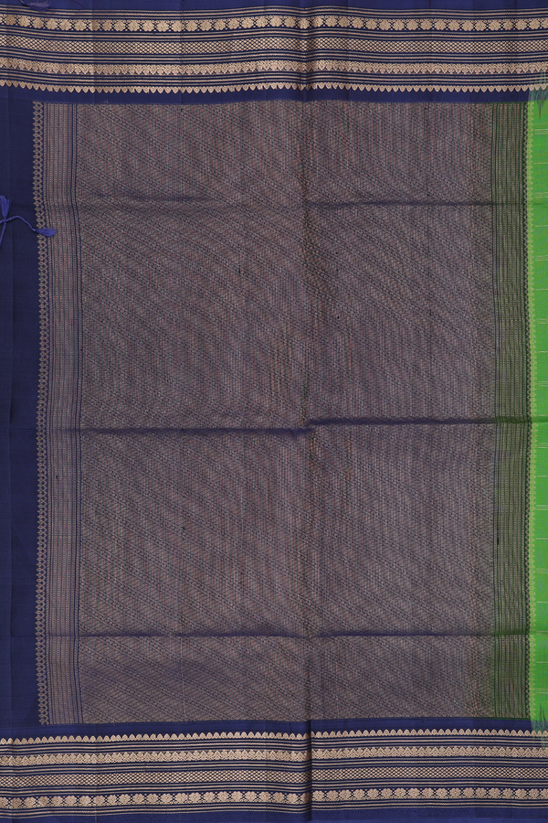 Soft Silk Saree In Leaf Green With Checks Design