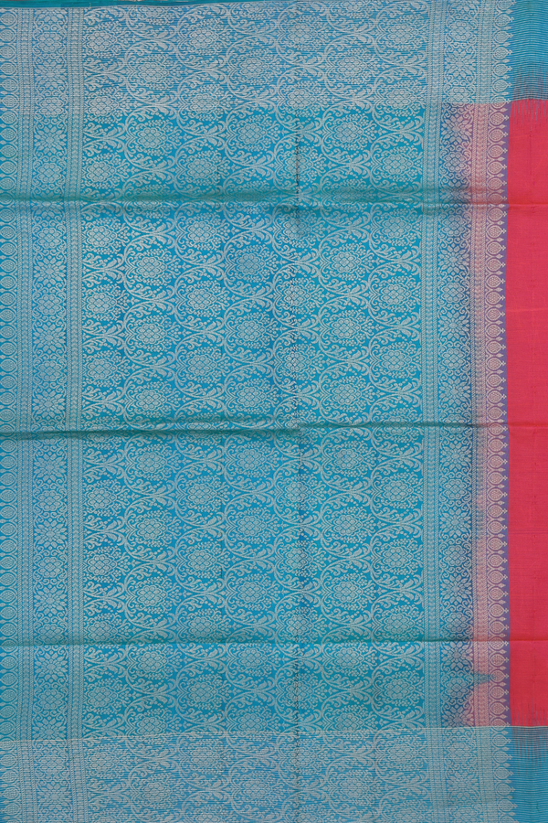 Soft Silk Saree In Coral Pink With Peacock Buttas