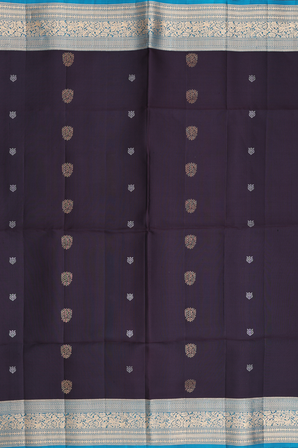 Soft Silk Saree In Dark Coffee Brown With Zari Buttas